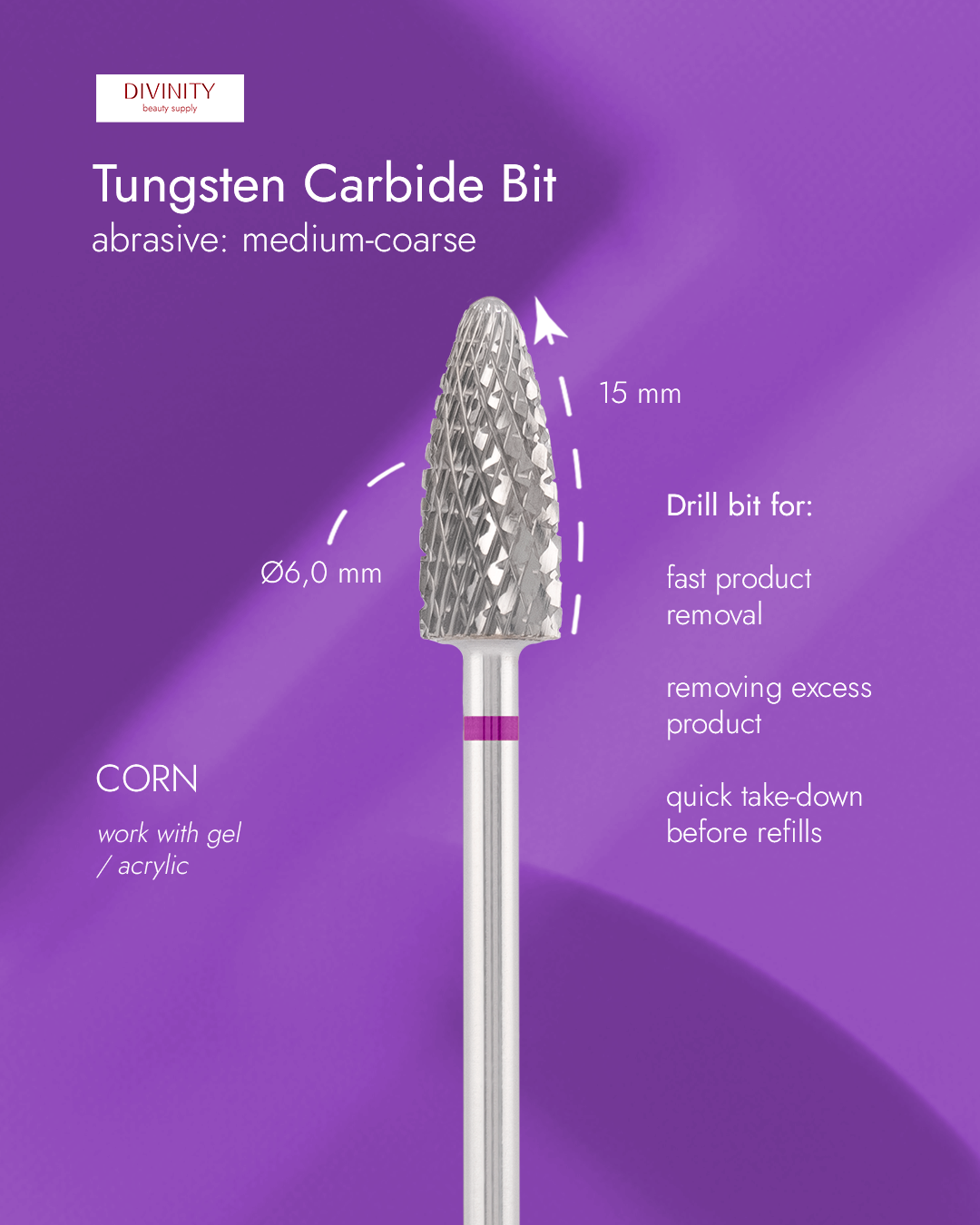 Broca de carburo de tungsteno maíz violeta 6,0 mm DIVINITY DBT-275V.060