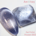 Frozen 003 DE LA RO - swatch cat eye azul acero con haz plateado