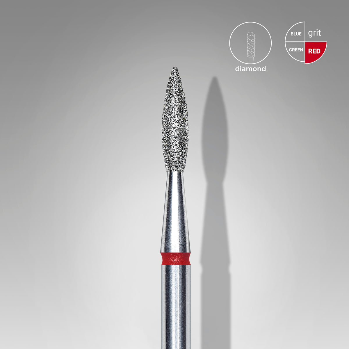 Fresa Diamantada Tipo Llama Puntiaguda Roja EXPERT, Diámetro De La Cabeza: 2,1 Mm / Parte De Trabajo: 8 Mm - More than nail store