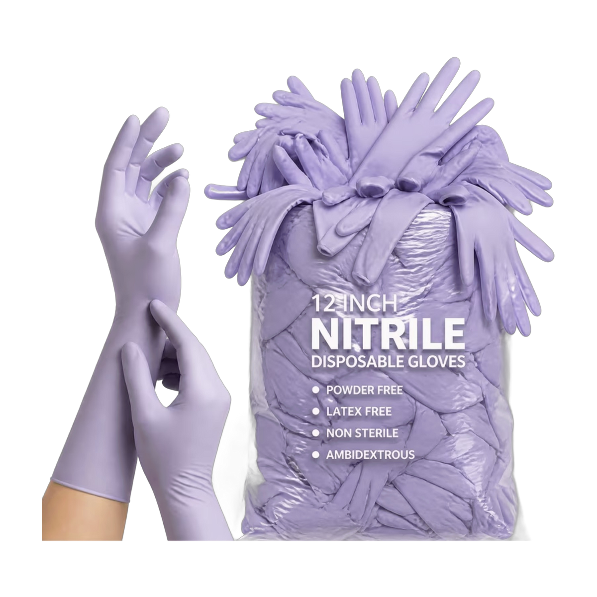 Guantes de Nitrilo M Lila Puño Largo 30 cm — Sin Polvo y Sin Látex - More than nail store