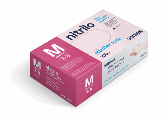GUANTES NITRILO ROSAS SIN POLVO TALLA M - SANTEX - More than nail store
