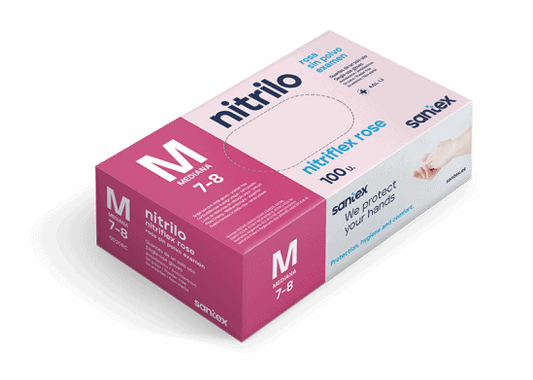 GUANTES NITRILO ROSAS SIN POLVO TALLA M - SANTEX