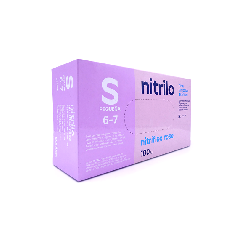 GUANTES NITRILO ROSAS SIN POLVO TALLA S - SANTEX - More than nail store