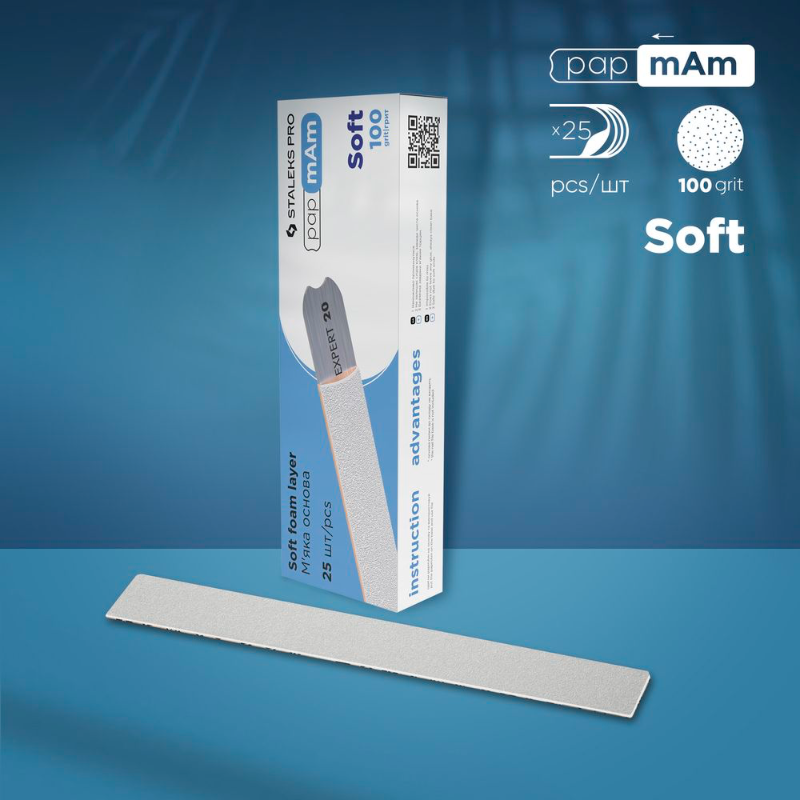 Limas desechables blandas «papmam» para base recta EXPERT 20 100 grit (25 pcs) - More than nail store